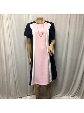 Anthony Richards Amerimark Dress Womens Size 8P Navy Pink Short Sleeve Retro
